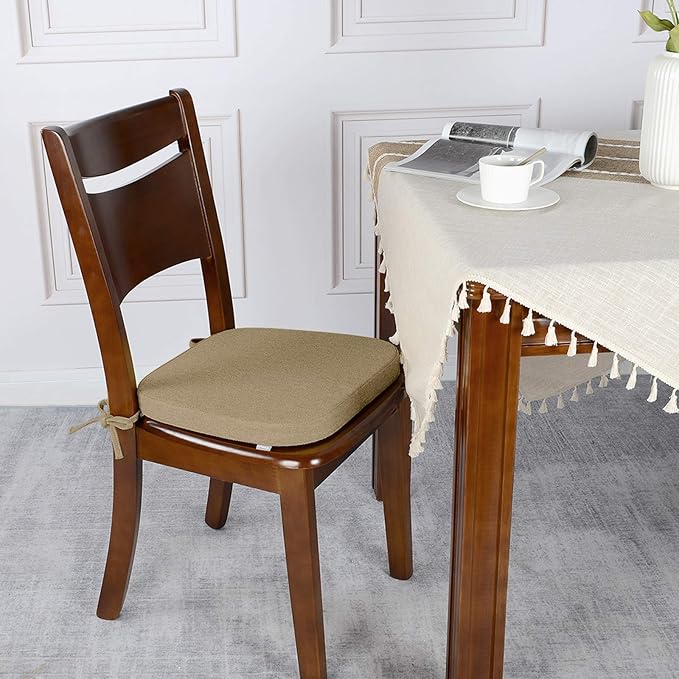 Shinnwa Dining Chair Cushions, Non Slip Seat Cushions for Kitchen Chairs with Ties, 15 x 15.5 inches, Natural Linen