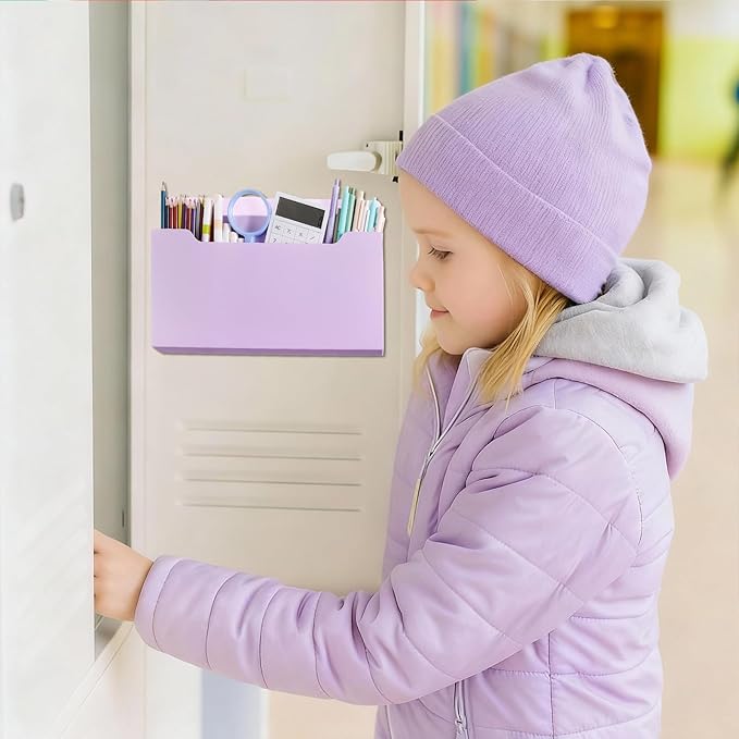 Fuutreo 6 Pcs Magnetic Wall File Organizer Magnetic Wall File Holder Refrigerator Magazine Holder for Mail Letters Paper(Violet Color,Horizontal-large)