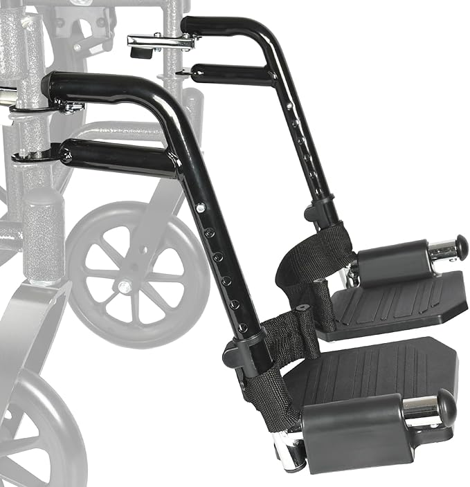 Universal Wheelchair Footrest Replacement - Adjustable Composite Footboard & Heel Loop, Foldable Comfort Support, Affordable, Black, Lightweight, Easy Installation