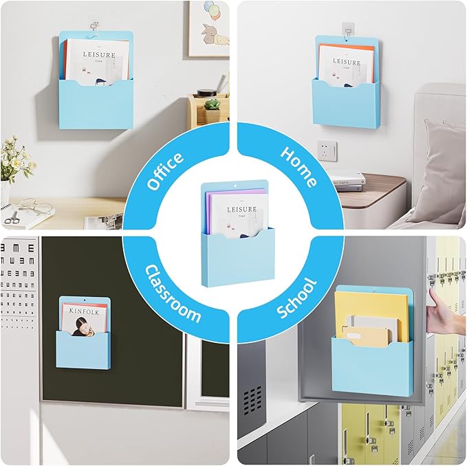 2 Pack Magnetic File Holder - Paper Holder, Pocket Organizer,Hanging Wall File Organizer Office Supplies Storage, Magazine Mail Organizer Case for Notebooks,Planners,Letter (Blue)