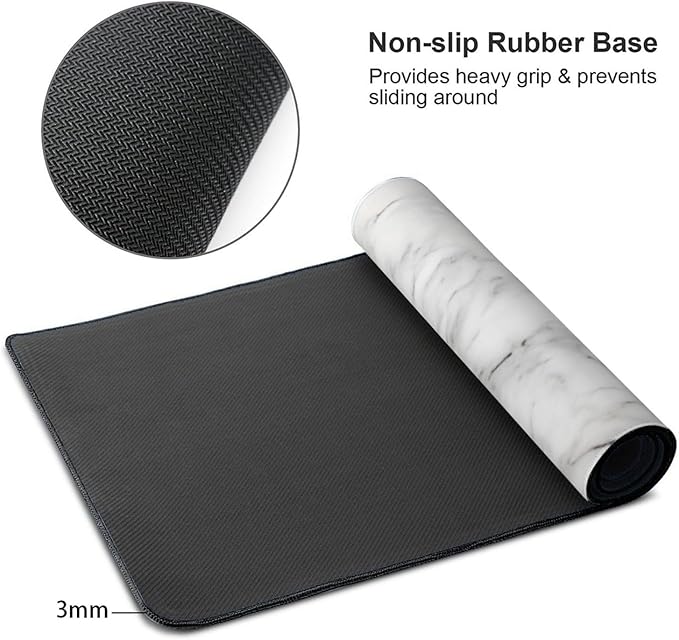 White Marble Large Mouse Pad & Desk Mat Extended Mousepad with Stitched Edges Non-Slip Rubber Base Laptop Computer Keyboard Pad for Gaming, Office & Home Decor, XXXL - 35.4" X 15.7"