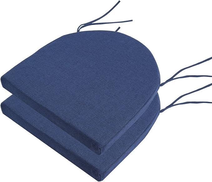 18x18 Inch Chair Pads for Dining Chairs 2 Pack with Ties Non Slip Washable Seat Cushion with Zipper Indoor Round Back Chair Cushions for Kitchen, Navy Blue