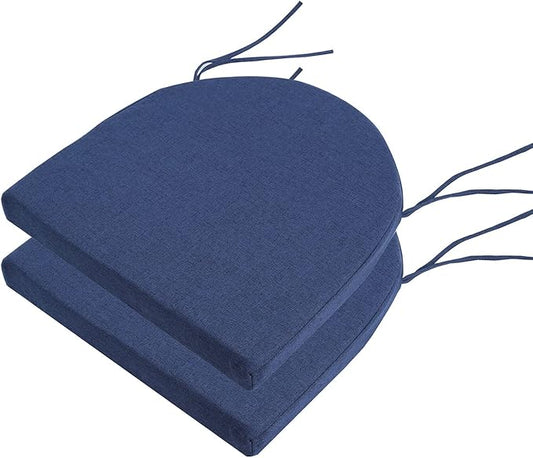 18x18 Inch Chair Pads for Dining Chairs 2 Pack with Ties Non Slip Washable Seat Cushion with Zipper Indoor Round Back Chair Cushions for Kitchen, Navy Blue