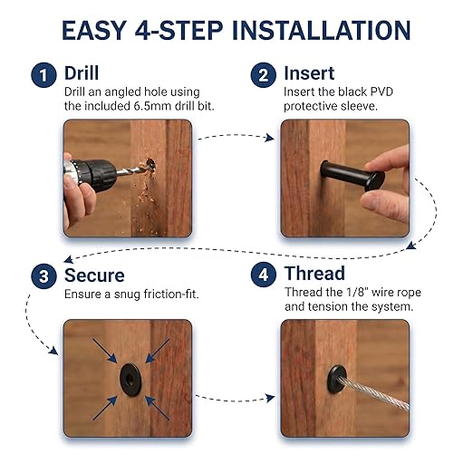 40 Pack 45 Degree Angle Protective Sleeves, Black Cable Railing Stair Protector Sleeve Beveled for 1/8" Wire Rope, T316 Marine Grade Cable Railing Kit with Two Drill Bit for Wood Posts HF039B