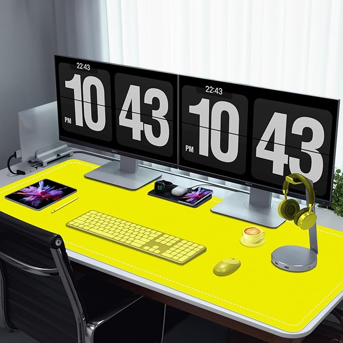 Large Desk Mat 35.4" x 17", PU Leather Desk Pad Protector, Non-Slip Large Mouse Pad for Desk, Waterproof Computer Desk Mat, Office Desk Pad for Keyboard Mouse, Desk Writing Mat (Lemon Yellow)