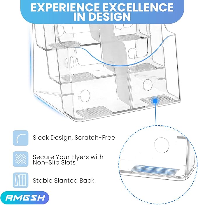 2 Pack 3 Tier Brochure Holder 8.5” x 11” - Acrylic Literature Holder with Removable Divider for 4” x 9” Brochure, Clear Flyer Holder Pamphlet Display Stand