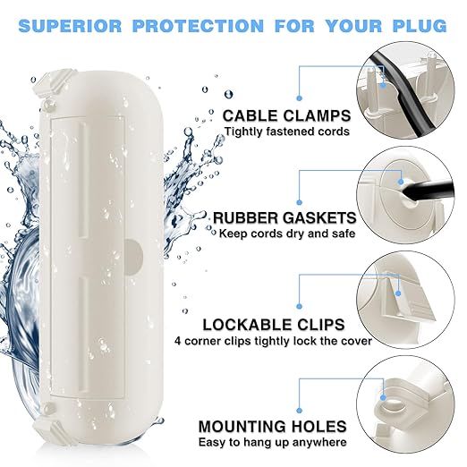 Flemoon [3 Pack] Outdoor Extension Cord Safety Cover with Waterproof Seal, Weatherproof Electrical Connection Box for Outdoor Outlet, Plug, Socket, Halloween, Christmas Holiday Decoration Light, White