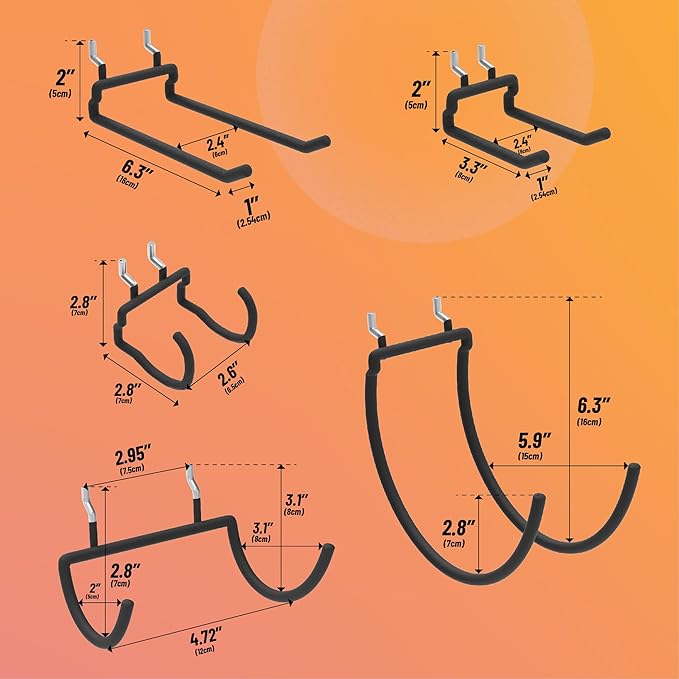 HUHOLE 10-Pack Heavy Duty Pegboard Hooks for Power Tools & Garage Organization, Vinyl-Coated Steel Drill Holders & Utility Hangers, Fits Standard 1/4" Pegboards (Black) | Heavy Duty
