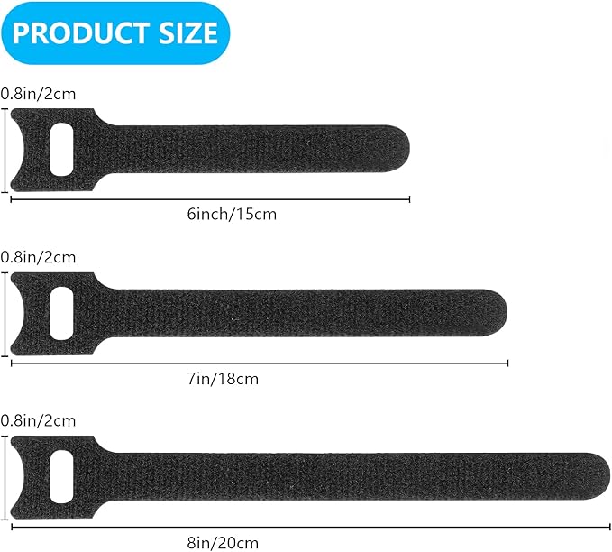 60pcs Fastening Microfiber Cloth Cable Ties Wire Management(6/7/8 Inch, Black)
