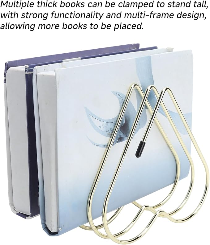 Folder Holder for Desk, Heart Shaped Desk File Organizer Vertical File Holder, 5 Slots Iron Gold File Holder, Telescopic Book File Organizer Stand for Desk File, Gold