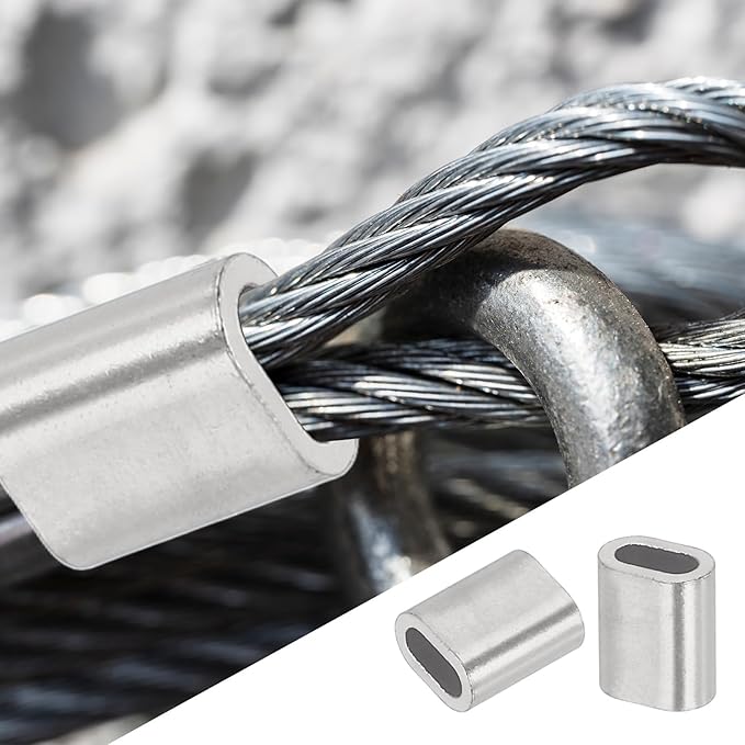 uxcell 1/16"(1.5mm) Wire Rope Stop Sleeve, 304 Stainless Steel Cable Wire Rope Crimping Loops Sleeve Ferrules for Cable Ferrule, Silver 20Pcs