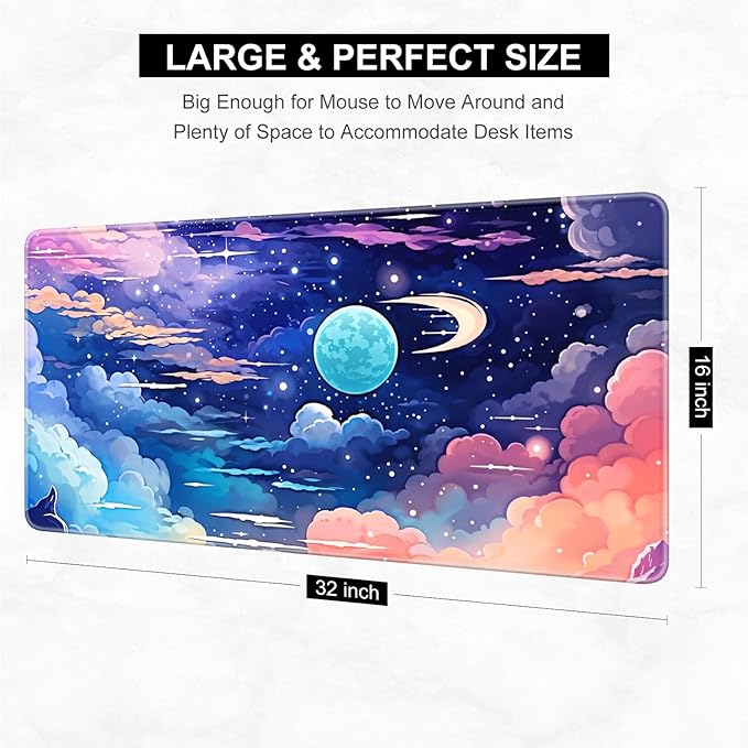 Desk Pad, 32" x 16" XXXL Extended Large Gaming Mouse Pad, Desktop Decor Desk Mat, Men Women Office Supplies and Accessories, Cute Anime Mouse Mat for Laptop & Keyboard, Romantic Star