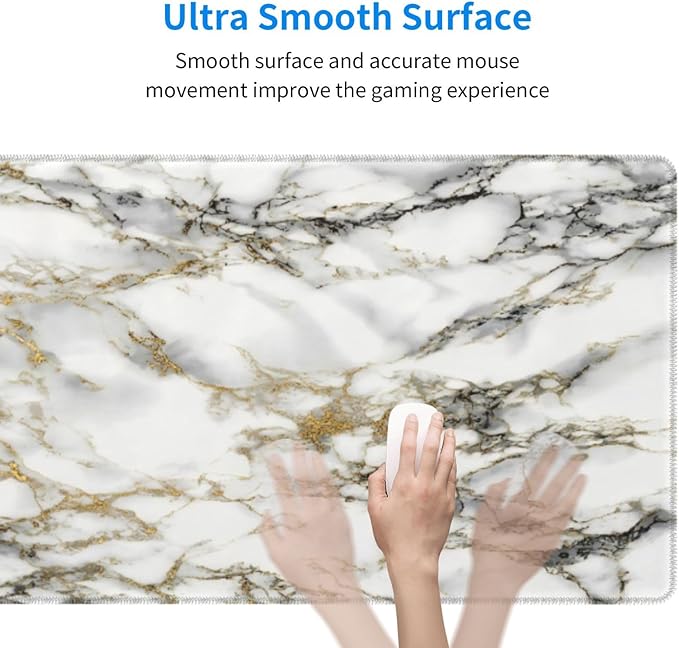 White Black Gold Marble Texture Large Mouse Pad & Desk Mat Extended Mousepad Non-Slip Rubber Base Laptop Computer Keyboard Pad for Gaming, Office & Home Decor, XL - 31.5" X 11.8"