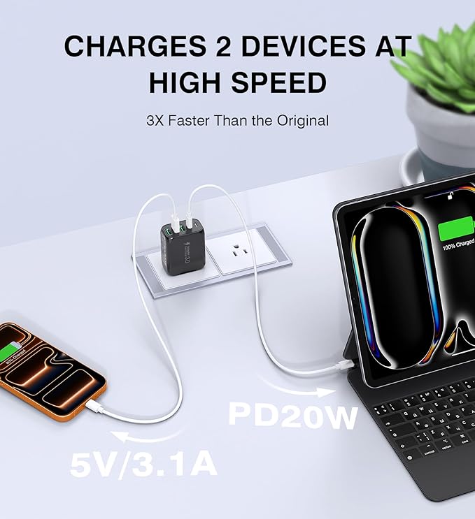 50W USB C Wall Charger Block, 2Pack 5-Port C Charger Fast Charging Block PD Power Adapter+QC 3.0 Multiport Type C Box Brick Cube USB A Wall Plug for iPhone 15/16/17 Pro Max Plus, iPad,Galaxy S24/S23