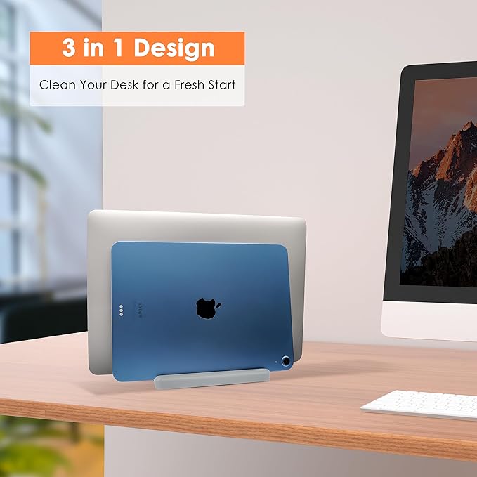 Vertical Laptop Stand, ABS Plastic, Adjustable Dock up to 15 inch PC Desk Space Saver for MacBook/Surface/iPad/mini PC (Space Grey)