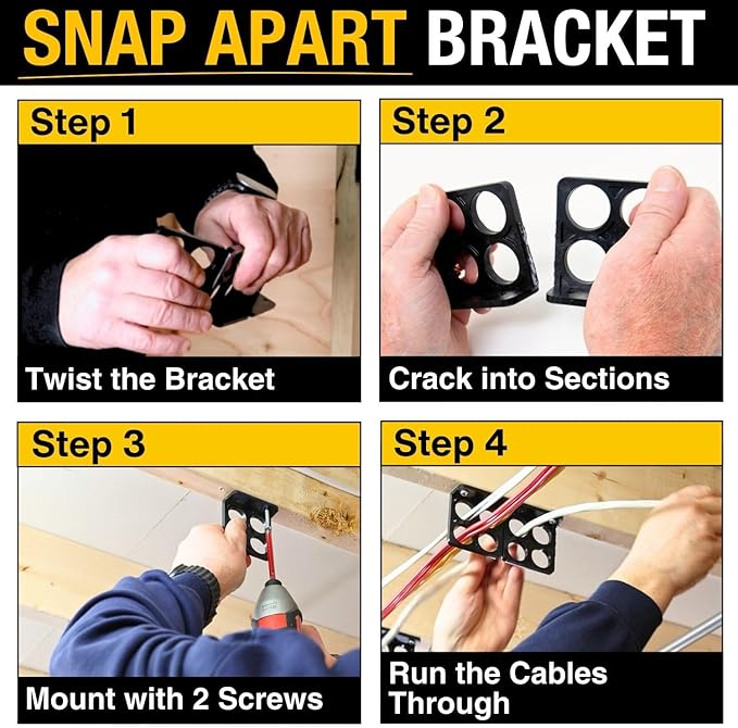 Rack-A-Tiers Crackit Bracket (10 Pack) - Snap Apart Wire/Cable Brackets, ETL Listed, 12 Slots, Supports Up to 36 Cables, Cable Hanger, Wire Support Mount (#CB1234.P10)