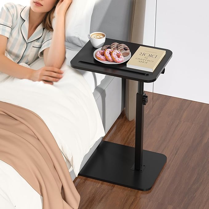 360° Swivel Sofa Side Table for Couch - Set of 2 - Adjustable Height Laptop Table for Work, TV Trays Table for Snacks Reading fits Bed Chair with Phone & Tablet Slot