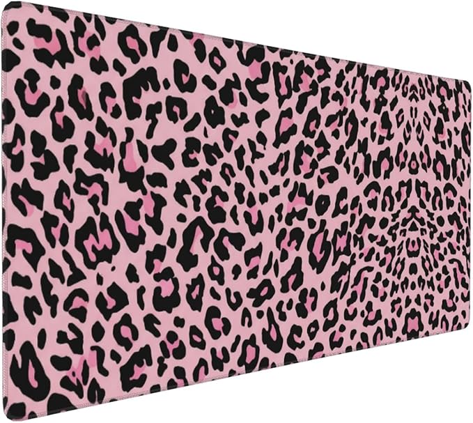 Leopard Large Mouse Pad & Desk Mat Pink Black Cheetah Print Extended Mousepad Non-Slip Rubber Base Laptop Computer Keyboard Pad for Gaming, Office & Home Decor, XXXL - 35.4" X 15.7"