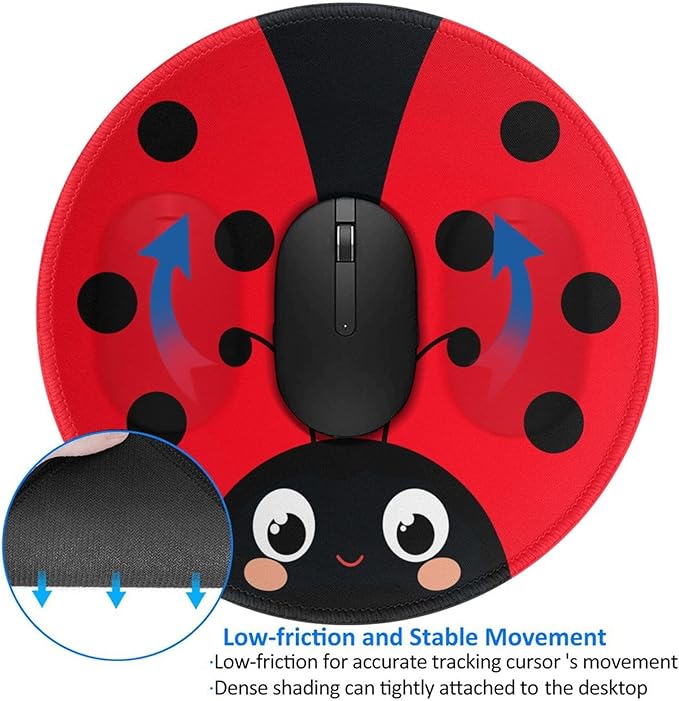 Cute Red Animal Round Mouse Pad Premium Textured Mouse Mat Washable Mousepads with Extended Stitched Edges Non Slip Rubber Base Small Mousepad 7.9 X 7.9 X 0.12 Inches