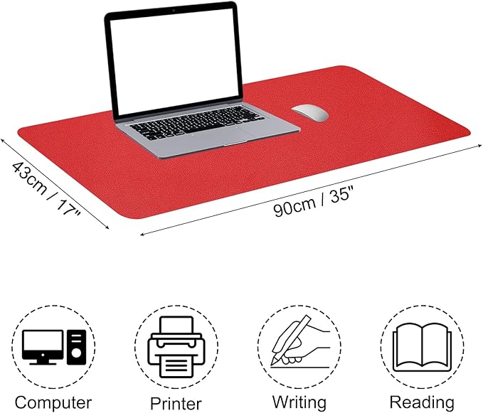 Patikil Large Desk Mat, 35"x17" Non-Slip Waterproof PU Leather Desk Pad Dual Sided for Office, Home, Work & Study, Dark Red