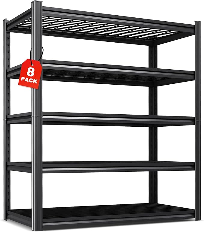 Set of 8 Garage Shelving-3000 lbs 5 Tier Storage Shelves,Adjustable Heavy Duty Metal Shelving Unit and Storage Large Wire Rack,Utility Steel Shelf for Warehouse Industrial Pantry Basement 71"x46"x18"