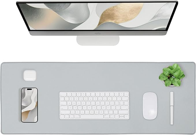 ALOANES Waterproof Mouse Pad with Durable Stitched Edge, XXXL Gaming Keyboard Pad, Non-Slip Rubber Base Mouse Mat, Extended Desk pad for Gamer, Office & Home, Gray Mousepad 35.4"x 15.7"x 0.12"