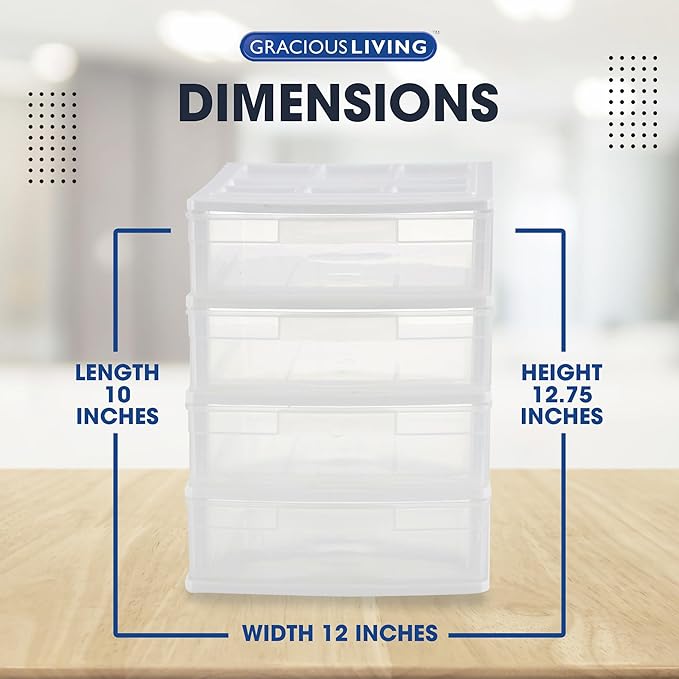 Gracious Living 4 Drawer Desktop & Countertop Organizer w/Organization Lid for Craft Storage, Office Supplies & School Supplies, White/Clear (3 Pack)
