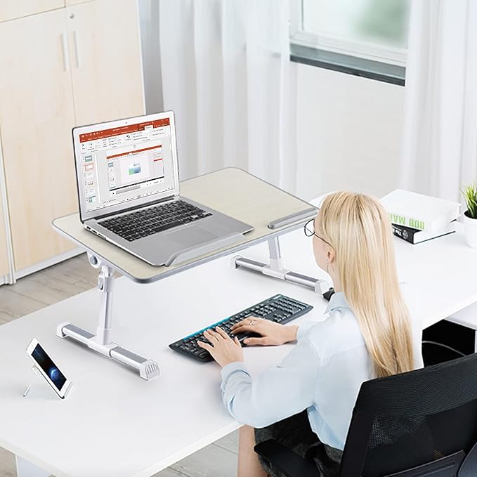 Adjustable Laptop Table with Cooling Fan - Desk for Working, Reading, Writing, Drawing and Eating in Bed, Sofa, Floor, Couch