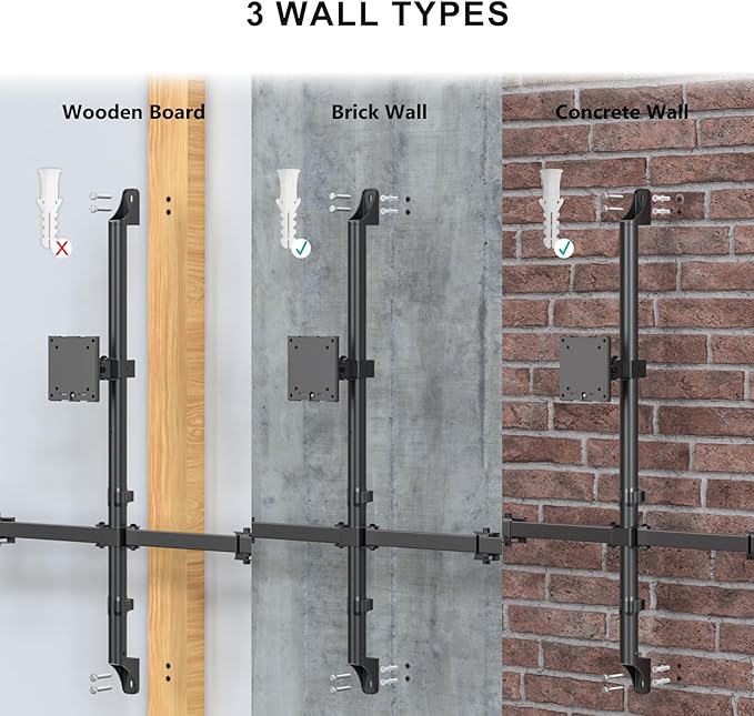 WALI Triple Monitor Wall Mount for 13 to 49 Inch, 3 Monitor Wall Mount Computer Monitor Arm for Ultrawides Screens, Swivel Tilt Wall Mount with VESA 75/100 mm, Per Arm Holds Up to 22lbs