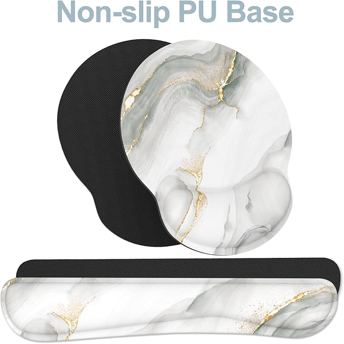 Ergonomic Mouse Pad with Wrist Rest and Keyboard Wrist Rest, Mousepad and Wrist Rest for Computer Keyboard, Pain Relief, Non-Slip Rubber Base, Mouse Pad with Wrist Support for Gaming, White Marble