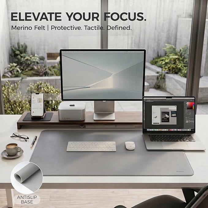 Large Desk Pad Non-Slip Desk Mat Protector for Keyboard Mouse Waterproof Vegan Leather Surface Faux Leather Laptop Mat Smooth Mouse Pad Premium Gift Tube Mist Gray 39" x 17"