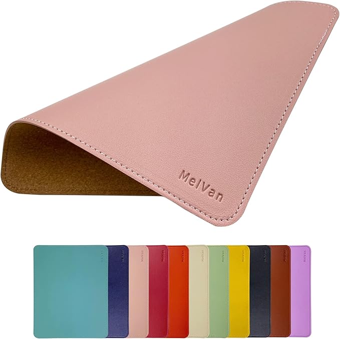 MelVan PU Leather Mouse Pad with Stitched Edge, Wood Mousepad, Waterproof Gaming Mouse Pad Mat for Computers, Laptop, Office & Home, 10.2" x 8.3", 1 Pack (Pink)