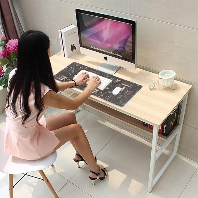 Dark Academia Large Mouse Pad Desk Pad, 27.5x11.8in Vintage Book Botanical Extended Keyboard Mousepad with Stitched Edges, Non-Slip Waterproof Rubber Base for Office, Computer, Laptop & Home
