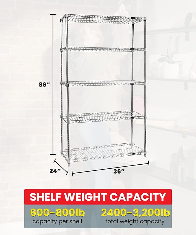 Quantum Storage Systems WR86-2436C-5 Starter Kit Wire Shelves Chrome 5 Shelves 86" H x 36" W x 24" D