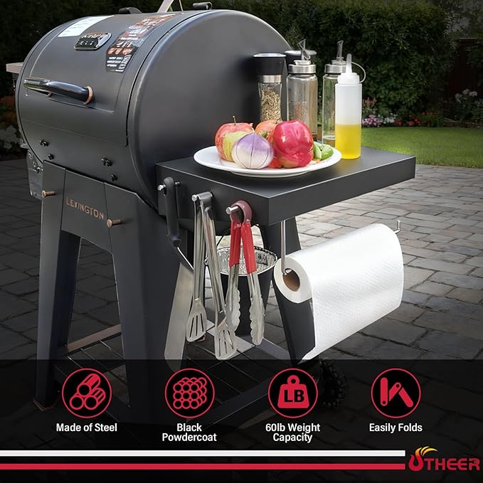 Utheer Grill Side Shelf with Paper Towel Holder for Pit Boss Lexington 540 Lexington 500 Onyx PB440D2 PB440FB1, Easy-Check Fit Accessory for Outdoor Cooking or Use