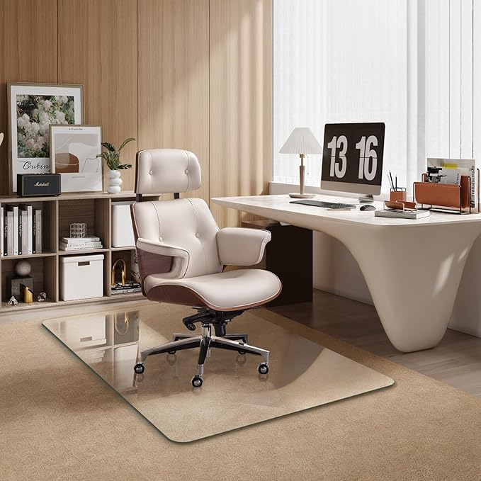 Glass Chair Mat Heavy 1/5" Thick Premium Tempered Glass Duty Hard Glass Chair Mats -for Office Chair on Carpet or Hard Floor with 4 Anti-Slip Pads 48" x 36"