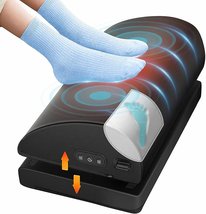Beleduc Heated Foot Rest Under Desk at Work, Ergonomic Under Desk Foot Stool with Vibration Massage, Memory Foam Footrest, 3 Adjustable Height, Non-Slip, Fathers Day Dad Gifts for Men