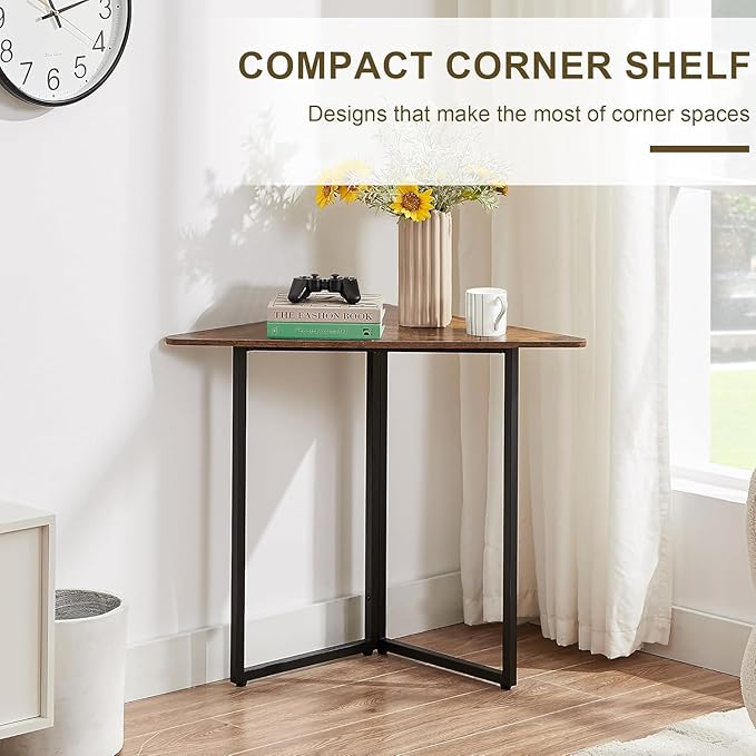VECELO Corner Shelf, End Side Tables, Triangle Shelves with Metal Frame for Small Space, Living Room, Kitchen, Bathroom