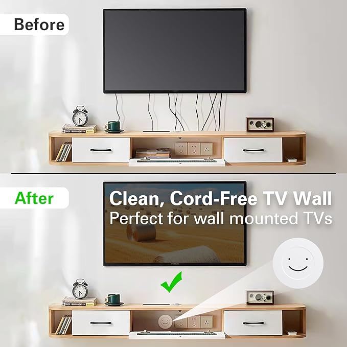in-Wall Cable Management Kit, Large Opening Cable Pass Through (Fits 5+ Cables), 2-Pack Wall Grommets to Hide TV Cords for Wall Mounted TV, HDMI & Low-Voltage Cables - White
