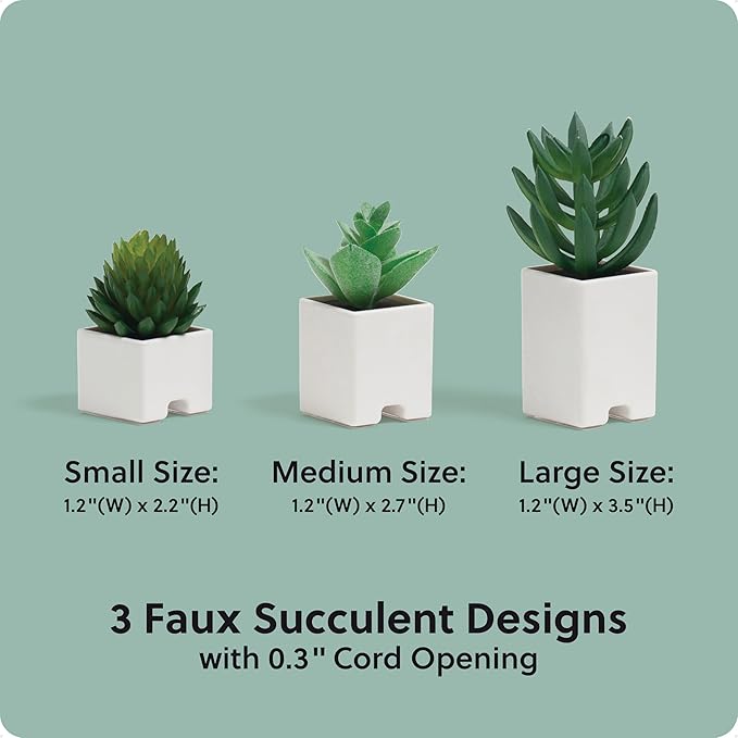 U Brands Succulent Cable Organizer Clips 3 Pack, White ABS Plastic Adhesive Cord Holders, Decorative Desk Cable Management Accessories for Home and Office