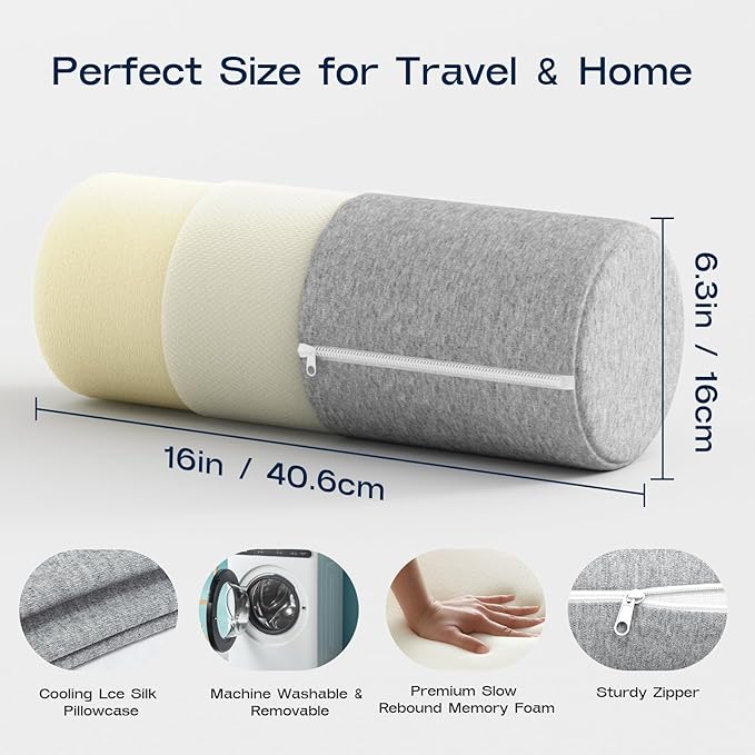 Neck Roll Cervical Pillow for Neck Pain Relief - Memory Foam Neck Pillow for Bed | Round Neck Pillows for Sleeping (Grey, Large - 6.0" H)
