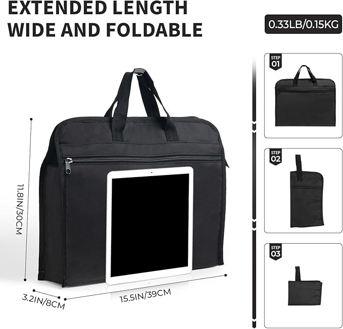 M&G 12x15 in Large Zipper Pouch with Handle, A4 Foldable Heavy-Duty Waterproof Oxford Zipper Document Bag, File Organizer for Office Travel Books Papers Filing Folder, Double Layer 1 Pack (Black)