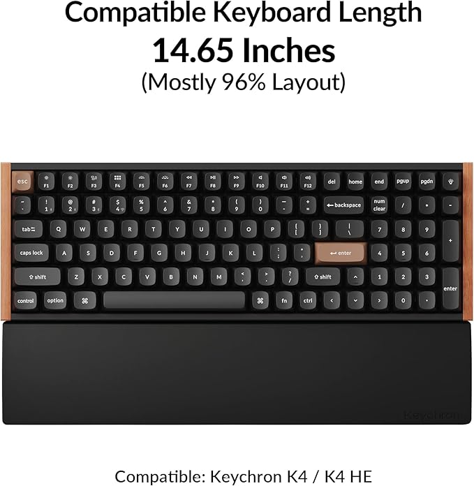 Keychron Silicone Palm Rest for K4 / K4 HE and Lemokey L1 / L1 HE – 14.65" Wrist Support for Compact 96% Layout Mechanical Keyboards, Smooth & Ergonomic Typing Comfort – Black