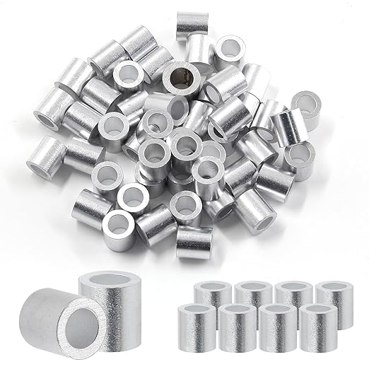 50Pcs Wire Rope Stop Sleeves, 3/16 Inch (5mm) Aluminum Crimping Loop Sleeve Round Cable Stop Sleeve for Wire Rope