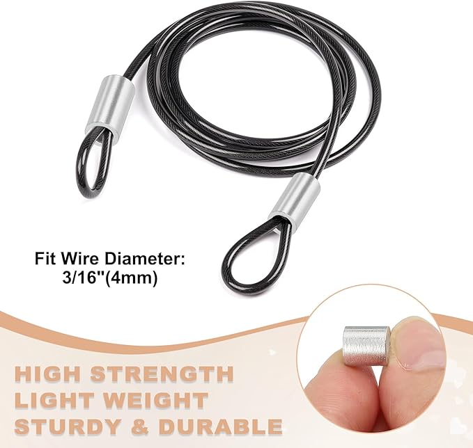 uxcell 3/16"(4mm) Aluminum Crimping Loop Sleeve, Wire Rope Stop Sleeve Round Crimp Ferrules for Wire Rope and Cable Ferrule, Silver 50Pcs
