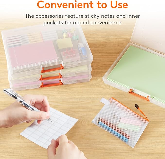 Lifewit 4 Pcs Board Game Storage Boxes, 11.9x8.7'' Paper Container with Secure Latch, Plastic Portable Organizer with Handle & Labels for File,Document,Puzzles, Cards, Art Supplies