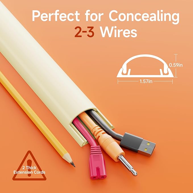 Delamu 85in Adhesive Cord Hider Wall, Mounted TV Cord Cover Kit, Multiple Cable Raceways for Wall Corner, Wire Cover Hiders for 2-3 Cables, 1.57" W X 0.59" H, Beige