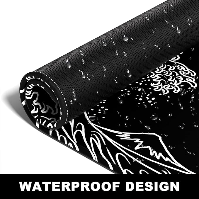BOSOBO Large Mouse Pad, XXL XL Extended Gaming Desk Mat for Office & Home, Long Keyboard Mat, Desktop Full Cover 35.5 x 15.7 Inches, Art Japan Kanagawa Wave Black