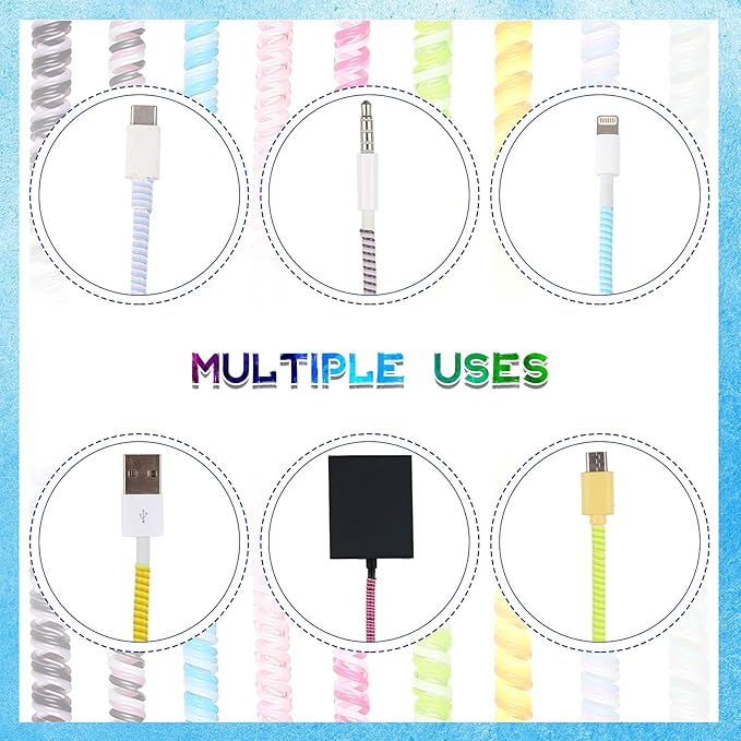 Frienda 10 Pcs Cord Protectors from Pets No Chew Spiral Cable Protector 43.3'' Phone Charger Cover Data Cable Protective Sleeve Chew Proof USB Wire Cover Stylish for Cat Dog Rabbit (Vivid Colors)