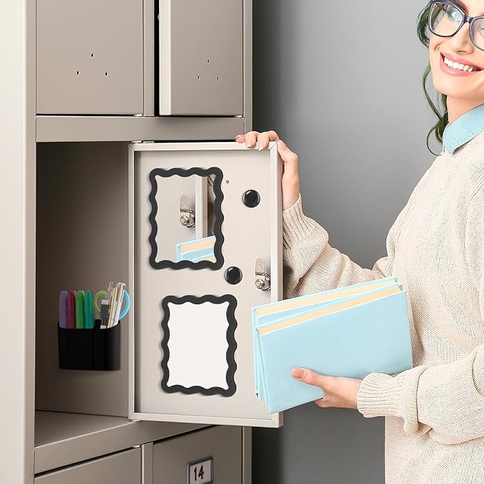 Jingmore Scalloped Magnetic Locker Accessories Kit Black Back to School Essentials 6 Pieces Includes Whiteboard Mirror and Organizing Supplies Cute Locker Organizer Decoration for School